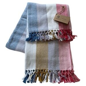 MOTINI 100% Cotton Knit‎ Throw Blanket 50 x 60 inch Stiped Decorative Blanket